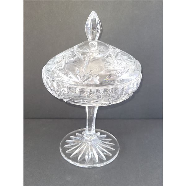 TALL LIDDED CRYSTAL CANDY DISH 6" X 9.5"