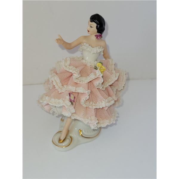 SMALL DRESDEN DANCING LADY STATUE 4" X 5"