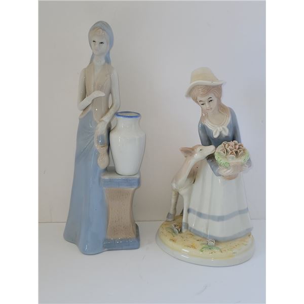 LOT OF 2 LLADRO LIKE STATUES 9.5" T & 10.25" T