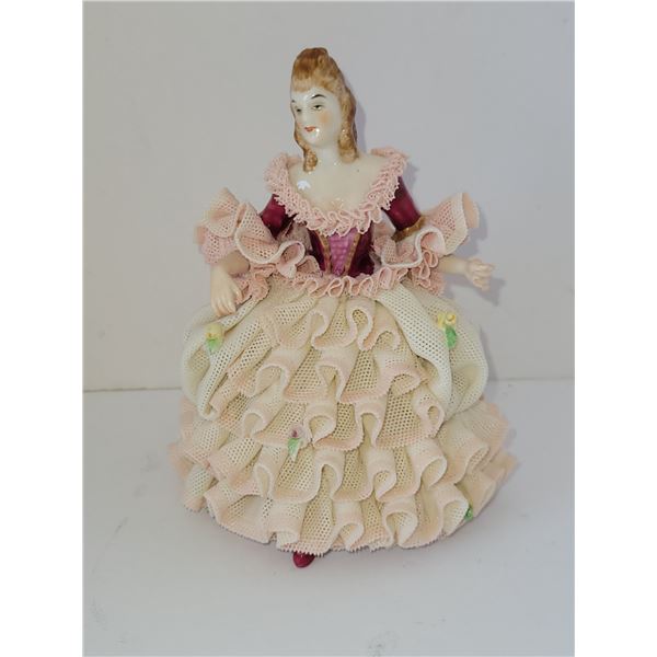 IRELAND DRESDEN WHITE AND PINK LADY STATUE 4.5" X 5.5"