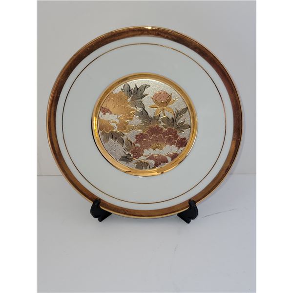 CHOKIN 24K GOLD EDGE PEONIES PLATE 6.5"