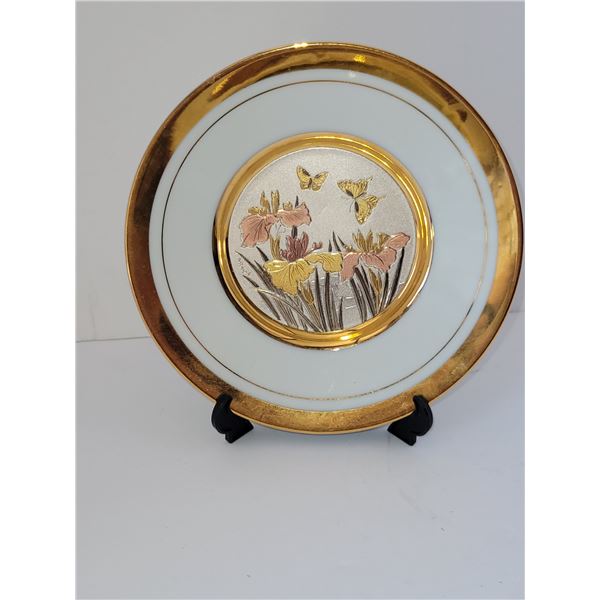 CHOKIN 24K GOLD EDGE IRIS AND BUTTERFLY PLATE 6"