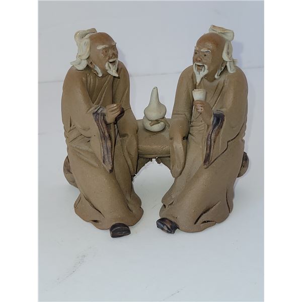 CHIENSE OLD MEN DEBATING OVER TEA 3" X 3"