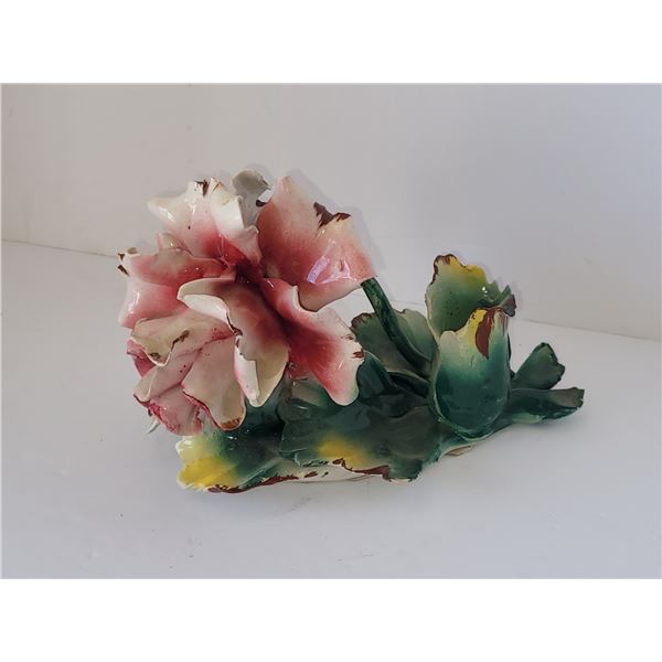CAPODIMONTE WILD ROSE CANDLE HOLDER (LUCERNE) 8" X 5"