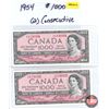 Image 1 : Canada $1000 Bills 1954 (2 Consecutive) : Lawson/Bouey #AK1130334-335 (See Pics for Varieties, Condi