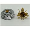 Image 1 : TIGERS EYE BUG PIN AND SIGNED AMBER STONE BROOCH