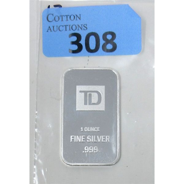 1 Oz .999 Silver TD Bank Investor Bar