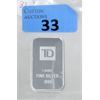 Image 1 : 1 Oz .999 Silver TD Bank Investor Bar 