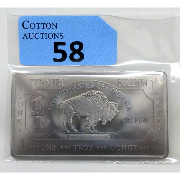 1 Oz .999 Fine Titanium Buffalo Investor Bar