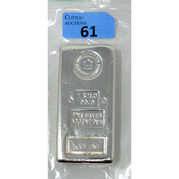 1 Kilo .999 Silver Royal Canadian Mint Bar - Minted the Year of Covid 