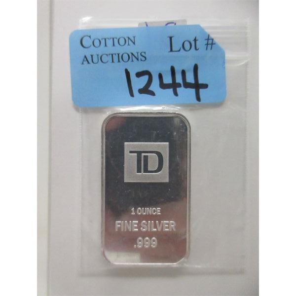 1 Oz .999 Silver TD Bank Investor Bar