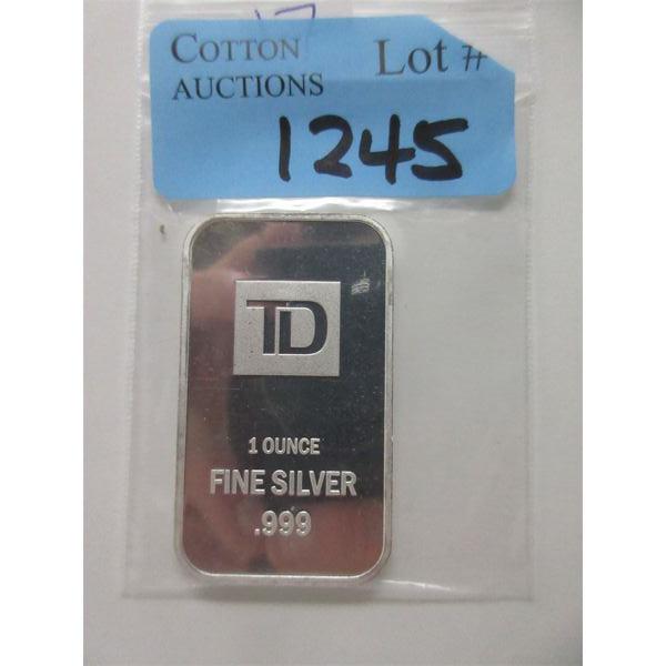 1 Oz .999 Silver TD Bank Investor Bar