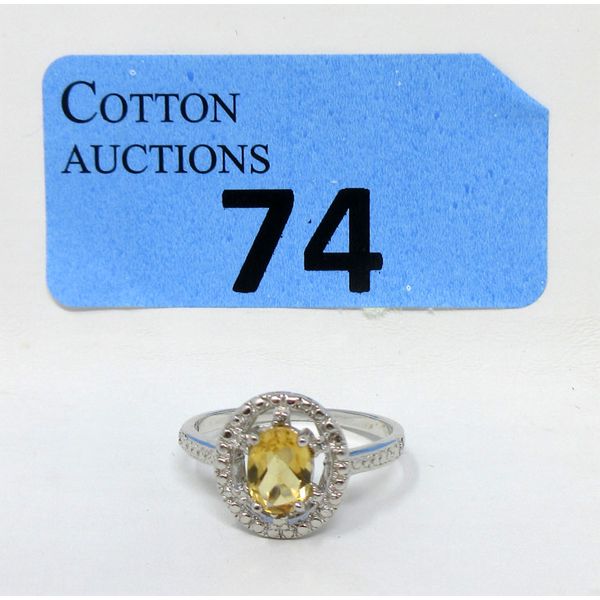 Sterling Silver Citrine & Diamond Cocktail Ring