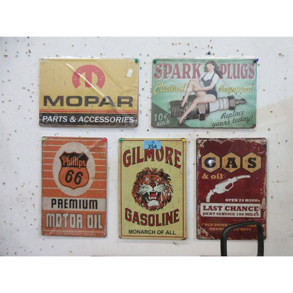 5 New Metal Auto & Gas Theme Wall Signs - 8" x 12"