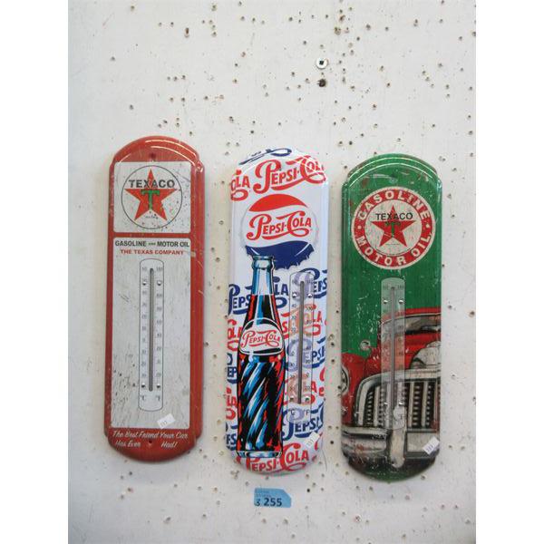 2 New Texaco & 1 Pepsi Metal Wall Thermometer