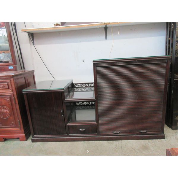 Glass Topped Rosewood Cabinet - Asian Design