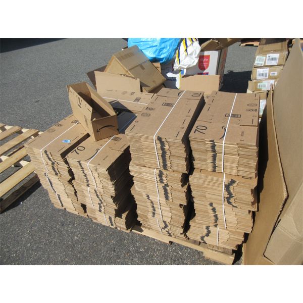 Skid of Assorted New Slim Cardboard Shipping Boxes