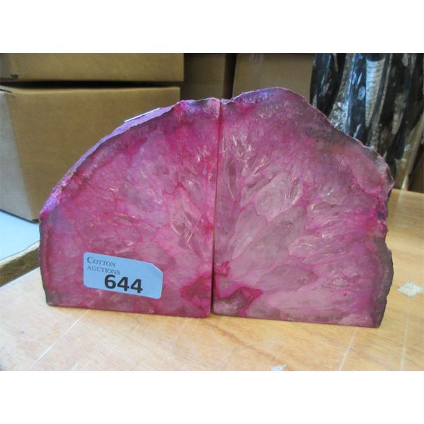 Brazilian Crystal Agate Bookend Set - Pink