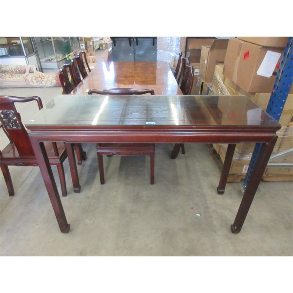 Glass Top Rosewood Console Table - Asian Design