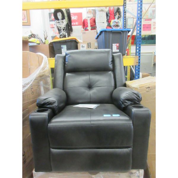 New Black Rocking Swivel Recliner - Vegan Leather