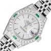 Image 1 : Rolex Ladies Quickset Silver Index Diamond Lugs & Emerald Datejust Wristwatch