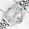 Image 2 : Rolex Ladies Quickset Silver Index Diamond Lugs & Emerald Datejust Wristwatch