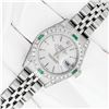 Image 3 : Rolex Ladies Quickset Silver Index Diamond Lugs & Emerald Datejust Wristwatch