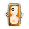 Image 4 : Antique 18K White Gold Rectangular Carved Shell Cameo Diamond Etched Frame Ring