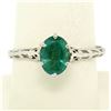 Image 5 : Vintage 14k White Gold 1.38 ctw Prong Set Oval Cut Emerald Filigree Solitaire Ri