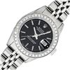 Rolex Ladies Stainless Steel Quickset Black Index Diamond Bezel Datejust