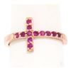 Image 4 : NEW Solid 14k Rose Gold 0.25 ctw Round Cut Blood Red Ruby Curved Cross Band Ring