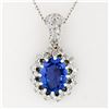 Image 2 : New 14k White Gold 2.59 ctw Oval Tanzanite & Diamond Dual Halo Pendant w/ Chain
