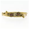 Image 1 : Victorian Revival 14k Gold Ruby Pearl Dual Snake Bypass Hinged Bangle Bracelet