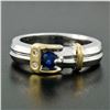 Image 2 : Estate 18k Two Tone Gold 0.38 ctw FINE Sapphire & Diamond Buckle Band Ring Sz 6.