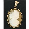 Image 1 : Antique Victorian 14k Gold Hand Carved Shell Oval Cameo Pendant w/ Curled Frame