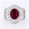 Image 2 : 3.66 ctw RARE NATURAL BURMESE Ruby and 1.40 ctw Diamond Platinum Ring GIA CERTIF