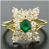 Image 2 : Estate 18k Yellow Gold 1.78 ctw Oval Emerald & Round Diamond Pyramid Cluster Rin