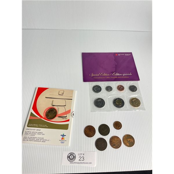 2010 Vancouver Winter Games Lucky Loonie, Antique Canadian Pennies & 2003 Uncirculated Canadian Coin