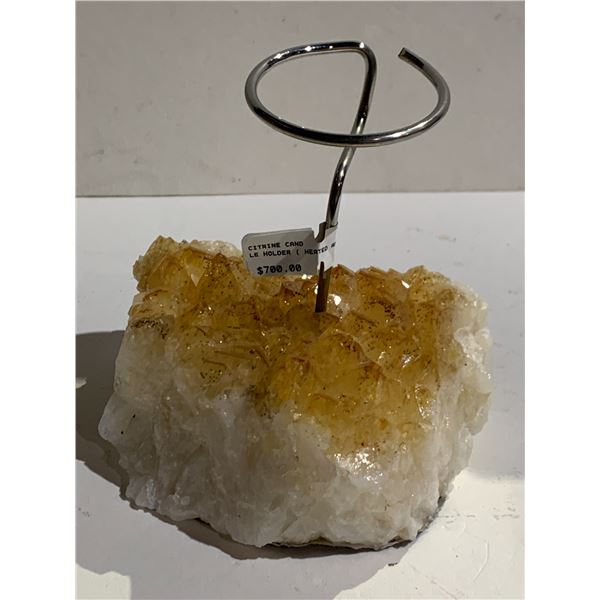 CITRINE CANDLE HOLDER (HEATED AMETHYST) APPROX 4.5 X4.5 X3 - RETAIL $700