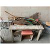 Image 1 : ASSORTED ITEMS INCLUDING; GARDEN TOOLS, SAW HORSE, WHEELBARROW AND MORE