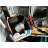 Image 2 : 2 SHELVES OF ASSORTED ITEMS INCLUDING; WELDING COAT, TOOL BELT, TOOL BAG AND MORE