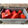 Image 2 : 3 ASSORTED ALUMINUM LADDERS *SOME DAMAGE* AND ASSORTED JERRY CANS AND BIN OF