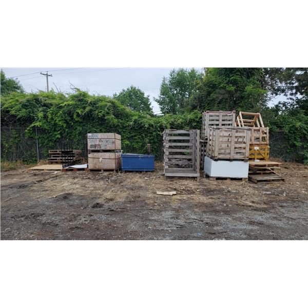 LARGE LOT OF ASSORTED PALLETS & CRATES (TAKE AS MANY AS POSSIBLE)