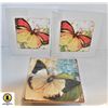 Image 1 : 3 SQUARE CERAMIC TRIVETS,BUTTERFLY
