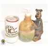 Image 1 : POTTERY BLACK BEAR SOAP DISPENSER SIGNED