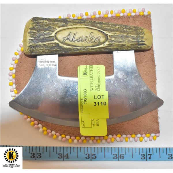 ALASKA ULU KNIFE WITH LEATHER BEADED POUCH-ESTATE