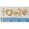 Image 1 : 4 GOLD PLATED OR GOLD TONE PENDANTS HEARTS/