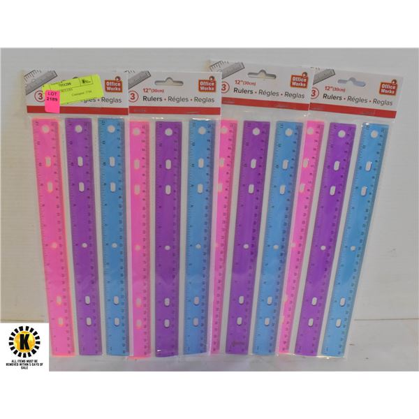 4 PACKS OF 3 RULERS