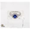 RING STAMPED 925 W/SAPPHIRE COLORED CENTER &