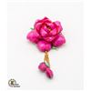 Image 1 : MEDIUM FUSCHIA OPEN ROSE BROOCH W/ DANGLING